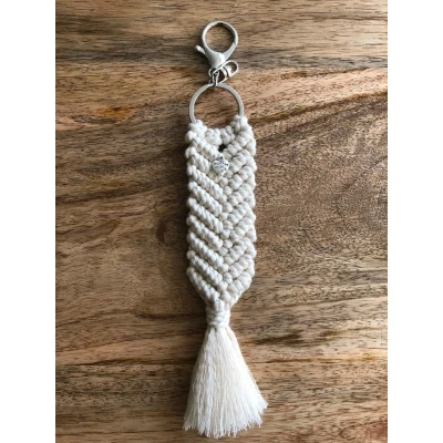 Afbeelding van sleutelhanger, macrame geknoopte sleutelhanger 057 ecru
