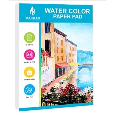 Afbeelding van Makkas Aquarel Papieren Pad A4 30 Vellen 130 lbs/300 gsm 100% Katoen Koud geperst &amp; Zuurvrij Schetsboek