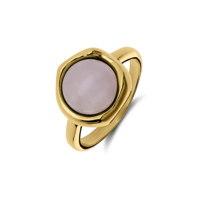Afbeelding van Lucardi Dames Stalen goldplated Ring met rozenkwarts Staal Goudkleurig 17 / 53 mm