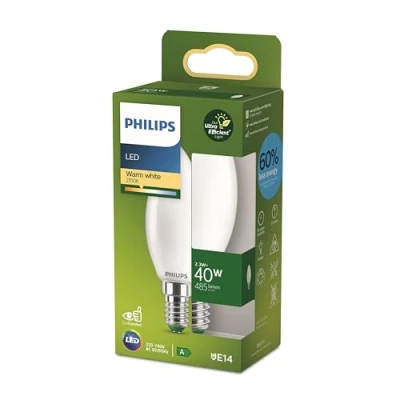 Afbeelding van Philips Ultra Efficient LED Kaarslamp Mat 40W E14 fitting Dimbaar warmwit licht Energielabel A