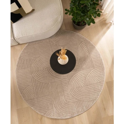 Afbeelding van Rond Vloerkleed Scandinavisch Contour Bend Beige 300 Cm