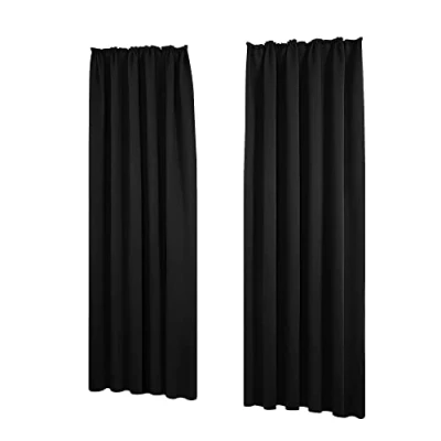 Afbeelding van Deconovo Verduisteringsgordijnen, warmte isolerend, voor woonkamer en slaapkamer, modern design met oogjes, bedrukt, 140 x 138 cm (breedte hoogte), Halloween, zwart, 2