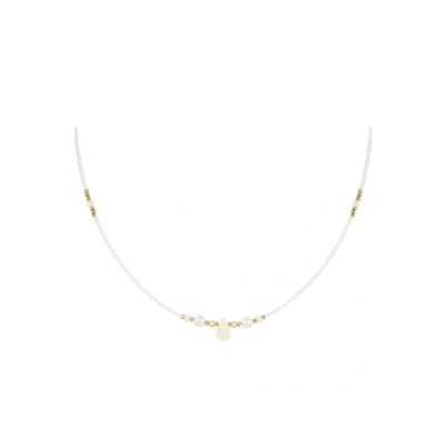 Afbeelding van Kralenketting Gebroken wit goud met parels witte ketting en