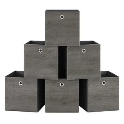 Afbeelding van SONGMICS RFB102G01 Opbergkubussen, set van 6 opbergbakken met handvat, niet geweven stoffen opbergdozen, 30 x cm, geschikt als kubusvormige opbergunit, opvouwbaar, kledingopslag, grijs (Misty