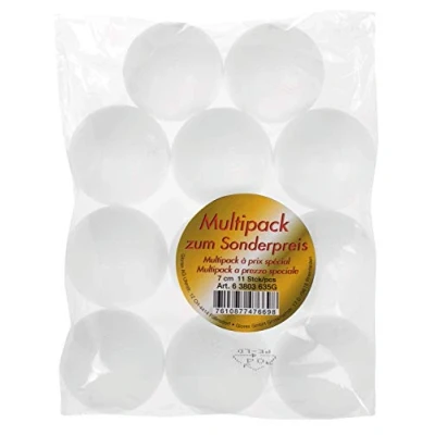 Afbeelding van GLOREX 6 3803 635G Piepschuim balletjes, wit, diameter ca. 7 cm, grootverpakking met 11 voor veelzijdig knutselen en decoreren
