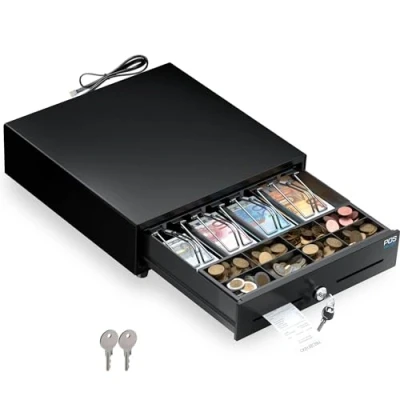 Afbeelding van POS VALLEY Kleine mini kassalade, automatische opening RJ11 en sleutels, inzet voor 4 bankbiljetten 8 munten (euro), 33 x cm (zwart)