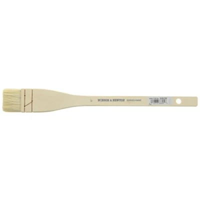 Afbeelding van Winsor &amp; Newton Hake brede platte houten handvat borstel 1, zacht, wit geitenhaar