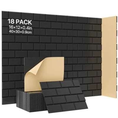 Afbeelding van akoestische panelen zelfklevend, 18 stuks, 30x40x0,9cm, geluidsisolatie panelen, studio, huis, gaming decoratie, geluidsabsorberend &amp; wanddecoratie, zwart