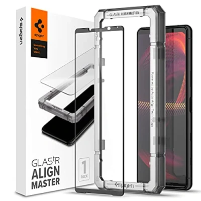 Afbeelding van Spigen AlignMaster Screenprotector compatibel met Sony Xperia 5 iii, Frame voor eenvoudige installatie, Volledige dekking, Case friendly, 9H Gehard Glas