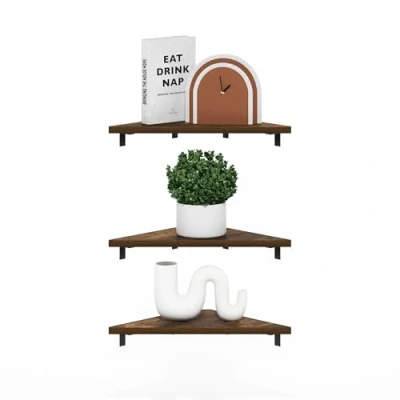 Afbeelding van Furinno Rossi Driehoek zwevende planken voor wandmontage, displayplank, amber grenen, set van 3