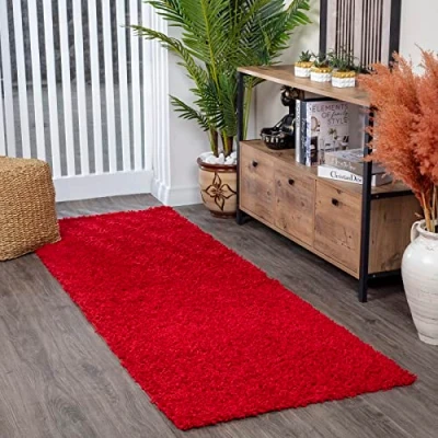 Afbeelding van SURYA Vloerkleed Hal Slaapkamer Zacht Hoogpolig Shaggy Loper Gang LILLY Rood 80x220 cm