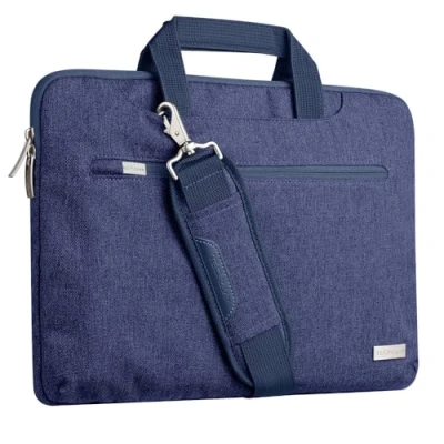 Afbeelding van TECHGEAR Sleeve Case voor 15 15,6 inch Laptops, Draagbare Multifunctionele Laptop hoes met Verstelbare Schouderriem, Bagageband en Onderdrukbare Handgrepen, Organizer Hoesje Zakken BLAUW