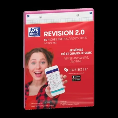 Afbeelding van Oxford Révision 2.0 set van 50 A5 formaat Bristolkaarten (14,8 x 21 cm) kleine dubbelzijdige vierkantjes, fuchsia kader
