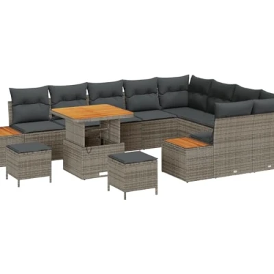 Afbeelding van vidaXL 12 delige tuinset met kussens grijs poly rattan acacia