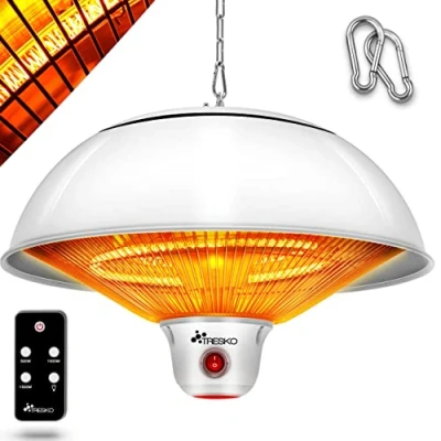 Afbeelding van TRESKO Plafondverwarming, 1500 W, met afstandsbediening, warmtestraler, warmtestraler 3 warmtestanden, terrasstraler, verwarming, paddenstoel, infrarood binnen en buiten, infraroodstraler, tentverwarming, plafond, terras