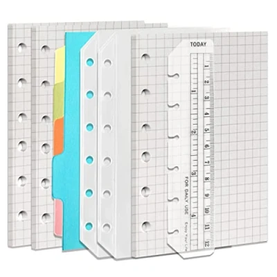 Afbeelding van DY.2ten A7 6 gaats Binder Notebook vullingen Set 135 vellen (270 pagina&#039;s) Grafiekpapier + 2 stuks Rits Zakken 5 verdelers liniaal, voor Filofax Inserts Papier