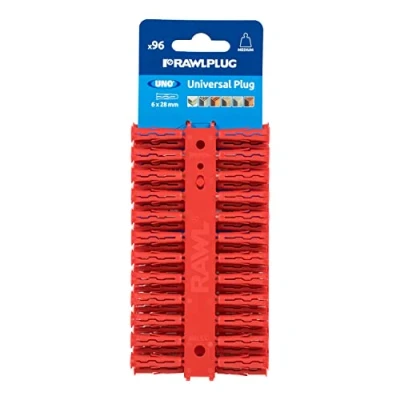 Afbeelding van Rawlplug Uno Universele Contract muurplug 6 mm ROOD Rawl pluggen voor gipsplaat, metselwerk, baksteen, beton Massieve antirotatiefuncties Gipsplaatbevestigingen Plug Pack van 96,