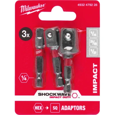 Afbeelding van Milwaukee Adapter voor dopsleutels in driedelige set (1/4 inch + 3/8 1/2 inch)