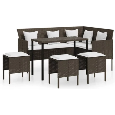 Afbeelding van 5 delige Loungeset met kussens L vormig poly rattan bruin