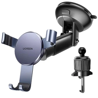Afbeelding van UGREEN Auto Telefoonhouder 2 in 1 Zwaartekracht Houder Ontluchter en Zuignap Compatibel met iPhone 15 Pro Max Plus 14 13 Galaxy F34 S23 Huawei Mate 60 Redmi K60 Ultra enz.
