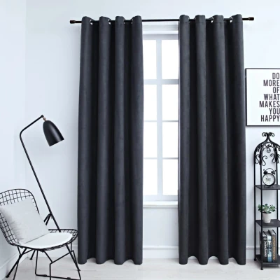 Afbeelding van Gordijnen verduisterend met ringen 2 st 140x245 cm antraciet