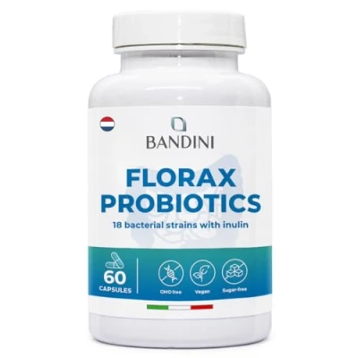 Afbeelding van Bandini® FLORAX PROBIOTICA 60 CAPSULES Probiotische melkzuurfermenten Volledig spectrum van 14 bacteriestammen, waaronder Lactobacillus, BifidoBacterium, spijsverteringsenzymen