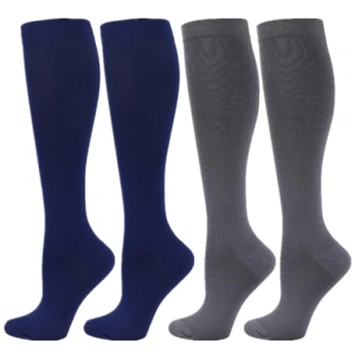 Afbeelding van compressiekousen voor dames en heren, 2/3/4/6 paar, 20 25 mmHg kniekousen, sport, atletisch, oedeem, diabetes, spataderen, reizen, zwangerschap, verpleging, 2 paar blauw grijs,