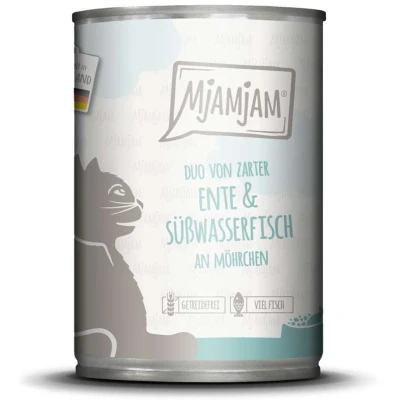 Afbeelding van 6x400g MjAMjAM Duo malse eend &amp; zoetwatervis met wortelen nat kattenvoer