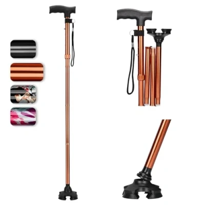 Afbeelding van supregear Opvouwbare Cane, 5 Niveau Verstelbare met T Handvat en Anti verloren polsband Antislip Zelfstandige 4 Legged Rubberen Ondersteuning Stok voor Oudere Gehandicapte Mannen Vrouwen