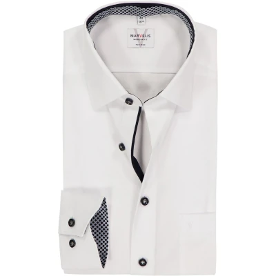 Afbeelding van MARVELIS modern fit overhemd mouwlengte 7 twill zwart Strijkvrij Boordmaat: 38
