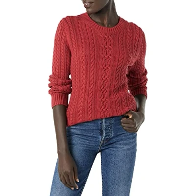 Afbeelding van Amazon Essentials Dames visserskabel lange mouwen ronde hals trui (verkrijgbaar in grote maten), donkerrood, 6X