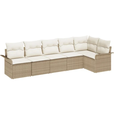 Afbeelding van vidaXL 6 delig Tuin Sofa Set met Kussens Beige Poly Rattan
