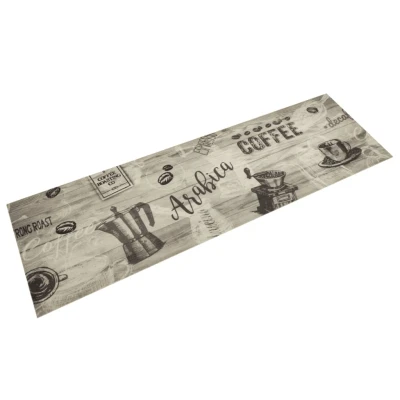 Afbeelding van Keukenmat wasbaar koffieprint 45x150 cm fluweel grijs