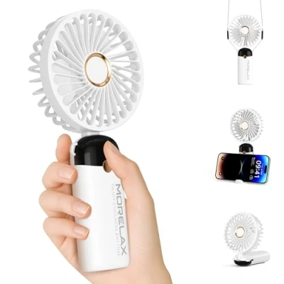 Afbeelding van Handventilator, krachtige draagbare ventilator met led display, 4000 mAh, 5 in 1 voor hand, bureau en hals, mini op reis （Wit）