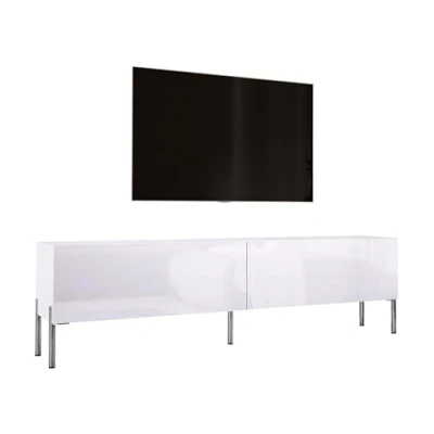Afbeelding van 3E 3xE living.com TV kast in wit mat/wit hoogglans met poten chroom, A: B: 170 cm, H: 52 D: 32 cm