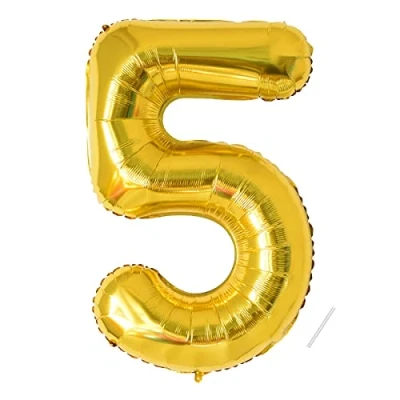 Afbeelding van Verjaardagsgetallen ballon 5 jaar gouden folieballon 3 XXL enorme in 40 101 cm verjaardagsdecoratie cijfer decoratie voor verjaardag, vliegen met helium