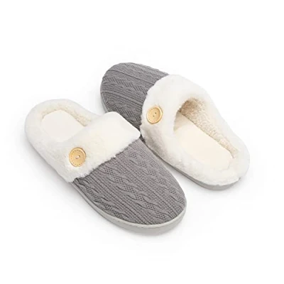 Afbeelding van Chantomoo Womens Slipper Warm Comfortabel Memory Foam Huis Slippers Gebreide Schoenen Faux Bont Gevoerd Antislip Rubberen Zool Slaapkamer Gezellige Indoor Outdoor Slippers, Donkergrijs, 7/8 UK