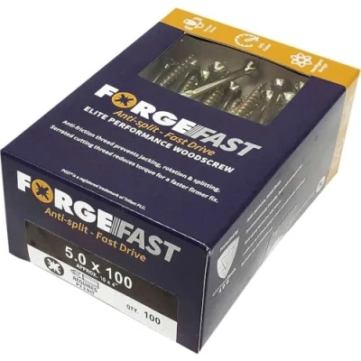 Afbeelding van ForgeFast Elite Fast Start Houtschroeven 5.0 x 100mm Zink Geel Doos 100