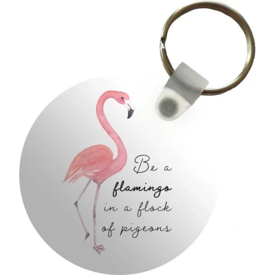 Afbeelding van Sleutelhanger Flamingo Letters Waterverf Quotes Plastic Rond Uitdeelcadeautjes