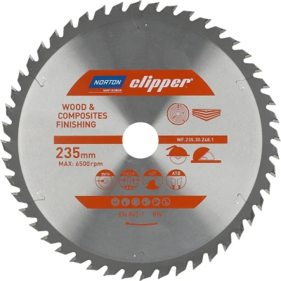 Afbeelding van Norton Clipper Hout en Composiet Zaagblad ATB Finishing 235 mm 48 tanden Voor Cirkelzagen Afkortzagen