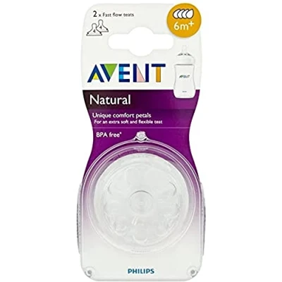 Afbeelding van Avent, natuurlijke speen met 4 gaten, snelle doorstroming, geschikt vanaf 6 maanden, 3 verpakkingen 2 stuks