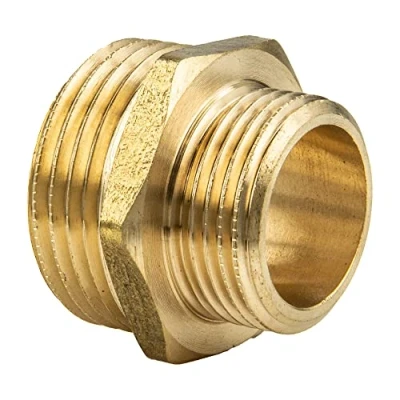 Afbeelding van tecuro Dubbele nippel gereduceerd, aan beide zijden buitendraad G 1/4 x 1/2 inch, blank messing CW617N