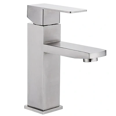 Afbeelding van Wastafelkraan van roestvrij staal, eengreepsmengkraan voor koud en warm water, met 2 slangen meegeleverd, kranen wastafel, badkamerkraan