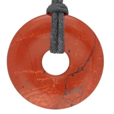 Afbeelding van Lebensquelle Plus Rode donut Ø 30 mm + katoenen band edelsteen hanger echte helende stenen ketting incl. lint, halfedelsteen, Geen