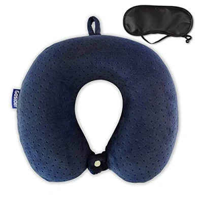 Afbeelding van Gosider Reiskussen, nekkussen voor reizen, traagschuim, reiskussens, nek en hoofdsteun, draagbaar reiskussen vliegtuigtrein, zelfrijdende auto&#039;s, kantoor (marineblauw)