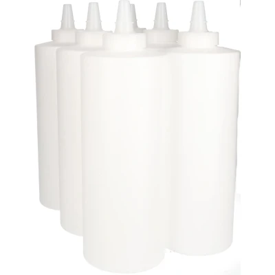 Afbeelding van 6x Knijpbare Doseerfles 1000 ml met Tuitdop Sausfles, Knijpfles, Garneerfles LDPE Kunststof Voedselveilig &amp; Flexibel Wit Set van 6 Stuks