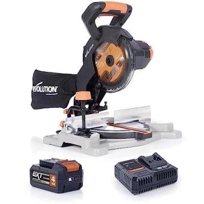 Afbeelding van Evolution Power Tools R185CMS Li Accuverstek en afkortzaag met multifunctionele snijkant, 850 W 4 Ah accu oplader, 185 mm TCT zaagblad meegeleverd