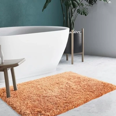 Afbeelding van KARAT Badmat, 80 x 150 cm, zacht, pluizig badkamertapijt in shaggy look, antislip wasbaar, douchemat, deurmat voor badkamer en douche (Samba beige Amour)