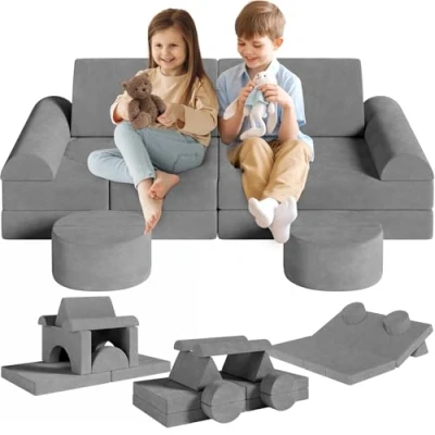 Afbeelding van Speelbank, 14 delige modulaire kinderbankje, kinderbank van schuimrubber, bouwstenen, speelbank voor kinderen en kinderfauteuil, knuffelhoek in de kinderkamer, om te spelen, creatief zijn, slapen,