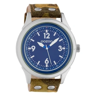Afbeelding van OOZOO Timepieces Zilverkleurige horloge met camouflage leren band C10351